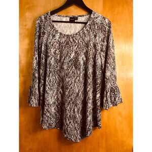 Rafaella Women's Black & Gray Snake Print Blouse Top Flared Sleeves Size M
